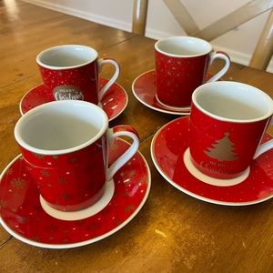 Set of 4 porcelain 100 ml coffee cups and saucers